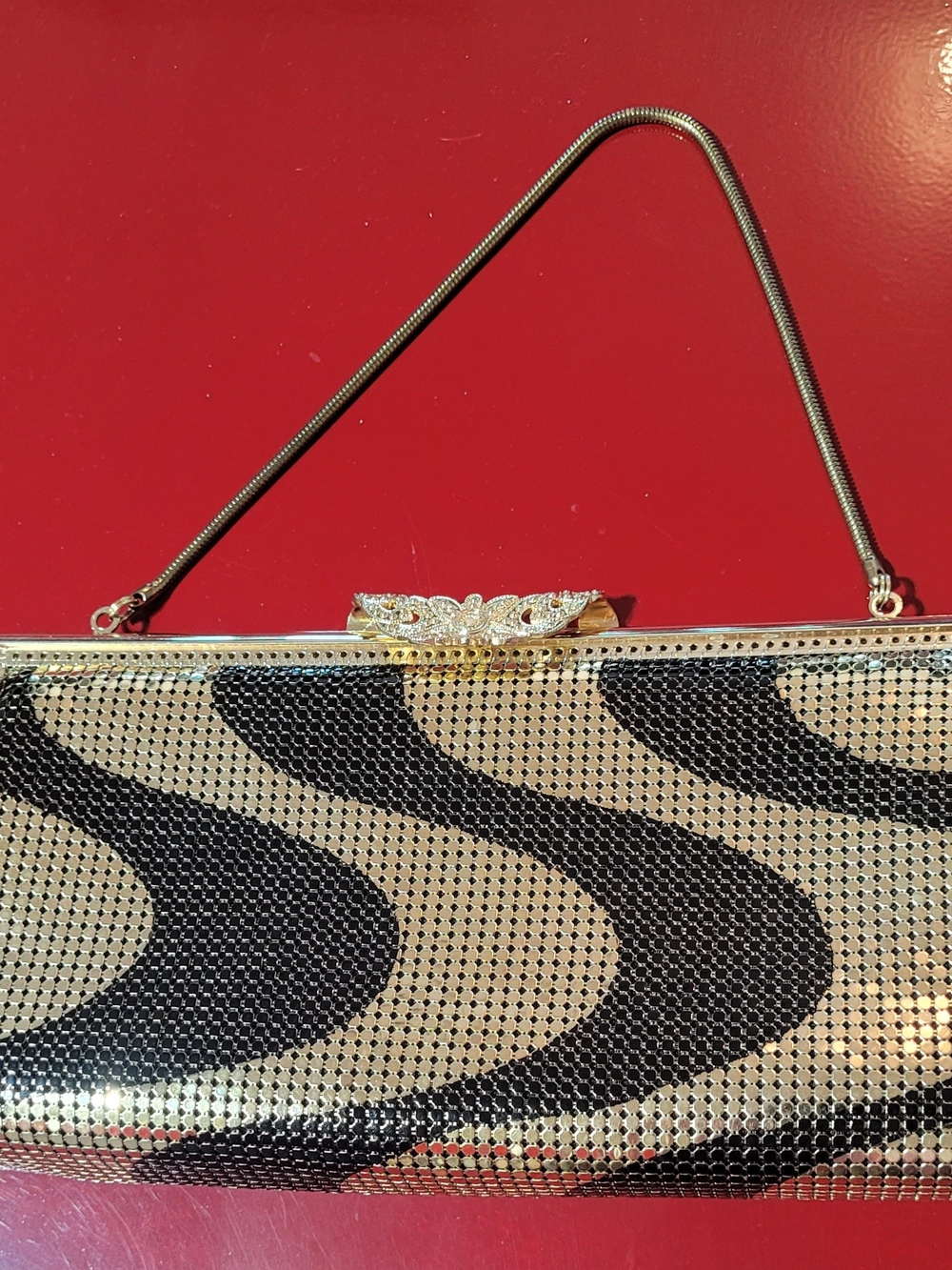Gold and Black Evening Clutch  - Elegant Metallic Wave Design